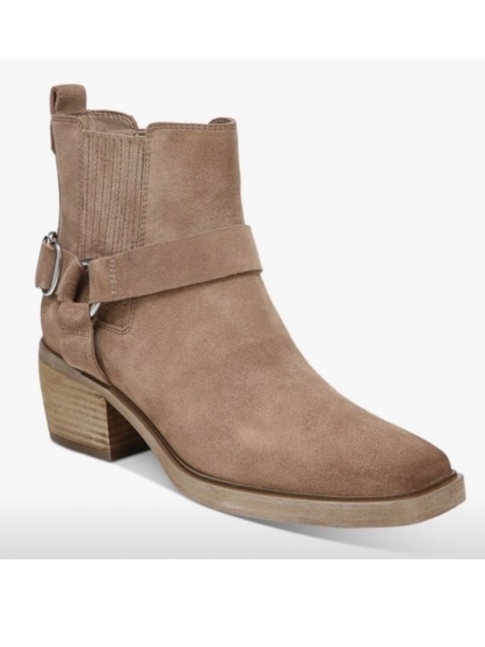 Sam Edelman Bellamie Ankle Boots Taupe Suede Western Harness Strap Size 9.5